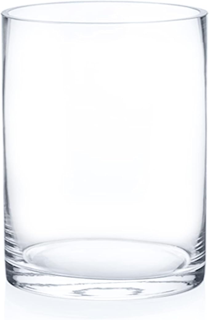 Enova Floral Clear Glass Cylinder Vase 6 x 8 Inches, Clear Flower Vases, Pillar Candle Hurricane Floating Candle Holder Vase, Glass Flower Vase for Wedding Centerpieces, Home Office décor (1 Piece)