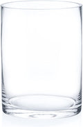 Enova Floral Clear Glass Cylinder Vase 6 x 8 Inches, Clear Flower Vases, Pillar Candle Hurricane Floating Candle Holder Vase, Glass Flower Vase for Wedding Centerpieces, Home Office décor (1 Piece)