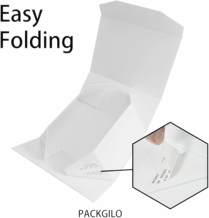 5PCS White Gift Box with Ribbon 9.5x7x4 Inches，Sturdy Gift Box with Lid for Gift Packaging, Foldable Magnetic Closure Storage Boxes, Bridesmaid proposal box, Rectangle Collapsible Box