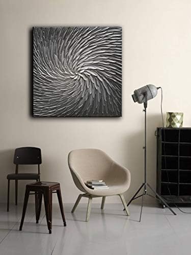 YaSheng Art - Abstract Art Oil Paintings on Canvas Silver Gray Gradient color Abstract Artwork Modern Home Decor Canvas Wall Art Ready to Hang for Living Room Bedroom 24x24 Inch