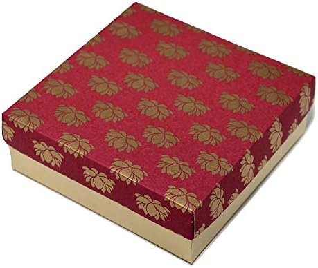 Lotus Printed Colorful Sweet Boxes for Indian Sweets, Cookies, Goodies, Mithai, Candy, Gift Boxes with Lids Bulk, Handmade Bulk Mithai Box, Favor Boxes for Wedding, 2.95x5.51 Inch (Pack of 4)