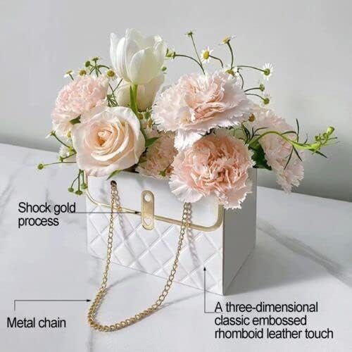 NADUSEP 4 PCS Flower Paper Gift Bag, Bouquet Storage Bucket Florist Handbag with Metal Chain Flower Boxes, Gift Wrap Bag for Arrangements Graduation Wedding Birthday Anniversaries Party, Valentine's Day, Mother's Day Bridal Shower, Anniversary, Thanksg...