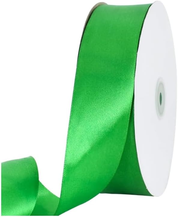 TONIFUL 1-1/2 Inch (40mm) x 100 Yards Bright Green Wide Satin Ribbon Solid Fabric Ribbon for Gift Wrapping Chair Sash Valentine's Day Wedding Birthday Party Decoration Hair Floral Craft Sewing