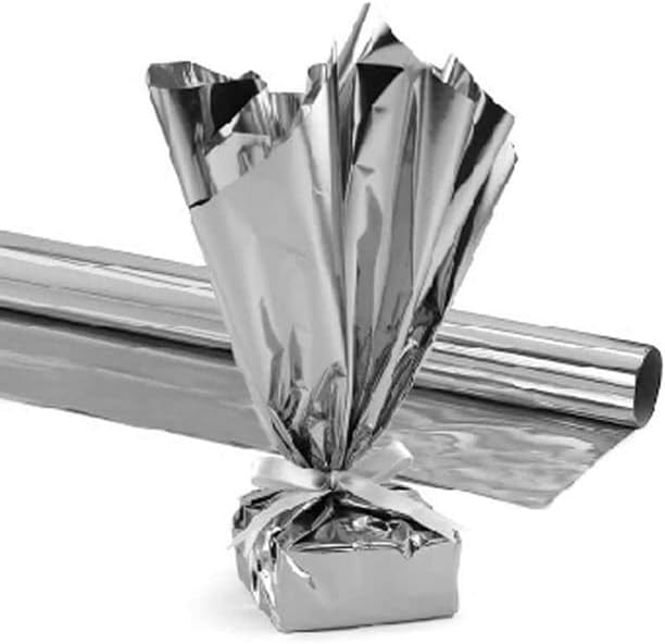 PMU Gift Wrap Mylar Roll Metallic Silver 2-Sided, 48 Inches X 50 Ft Roll 1.4 Mil Highly Reflective Mylar Film, Great for Gifts, Birthdays, Christmas, Baskets, Arts & Crafts