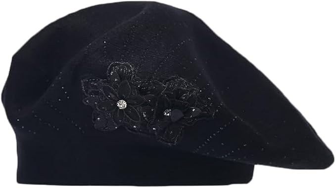 Flower Embroidery Beret Hat for Women, French Style Knitted Beret Hats, Stylish Solid Color Beret Cap for Women Girls Lady