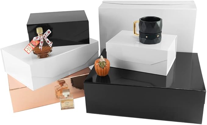 1PCS White Gift Box with Ribbon 9.5x7x4 Inches，Sturdy Gift Box with Lid for Gift Packaging, Foldable Magnetic Closure Storage Boxes, Bridesmaid proposal box, Rectangle Collapsible Box
