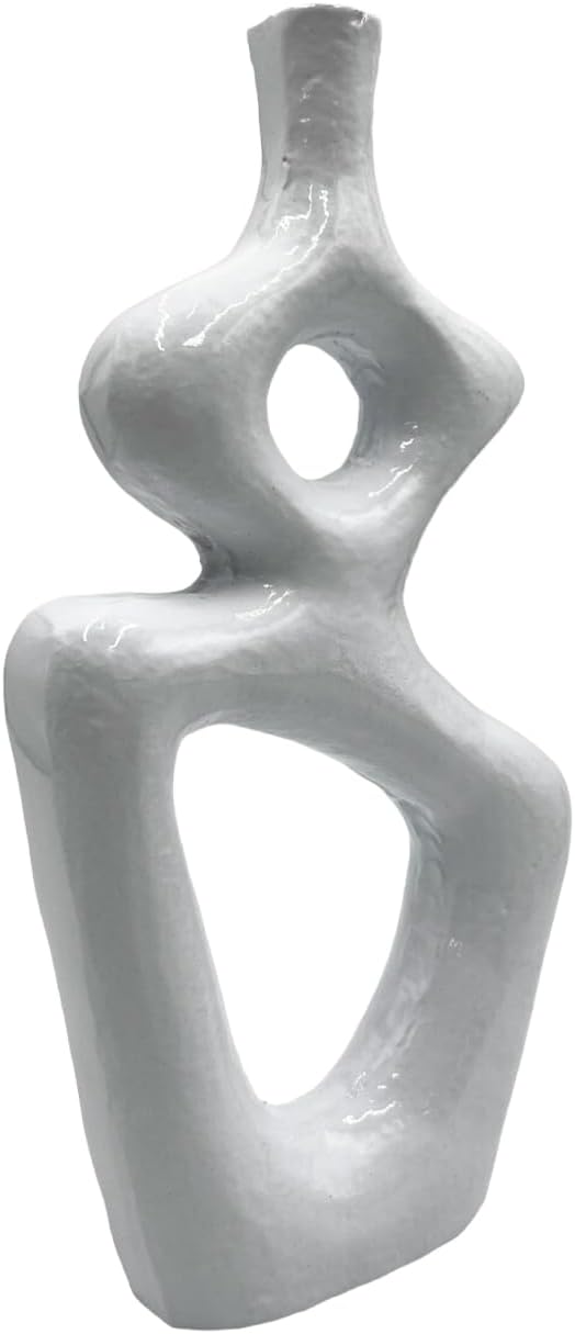 12 Inch Tall Decorative Handmade Aluminum Gourd Flower Vase in White