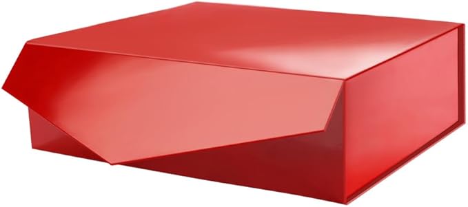 PACKHOME Large Christmas Gift Box with Lid 13.5x9x4.1 Inches, Sturdy Collapsible Gift Box with Magnetic Closure for Xmas (Glossy Red)