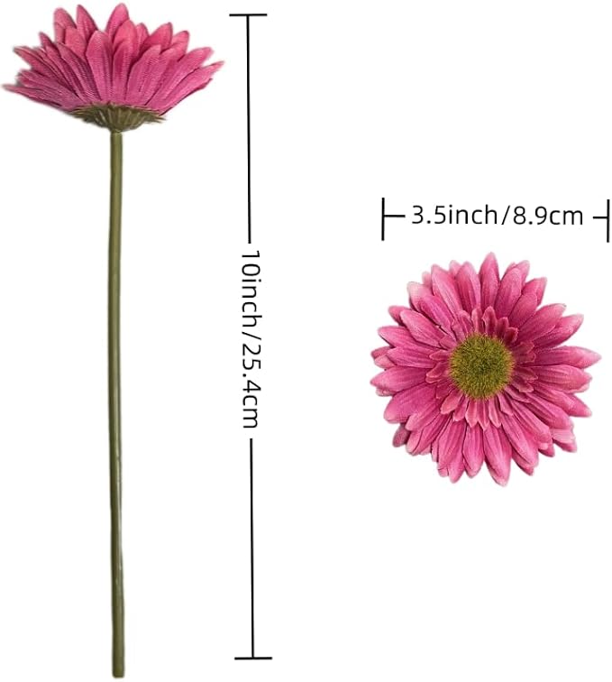 10PCS Artificial Gerbera Daisy Silk Flowers Faux Flower for Party Home Kitchen Garden Wedding Decor (Hot Pink)