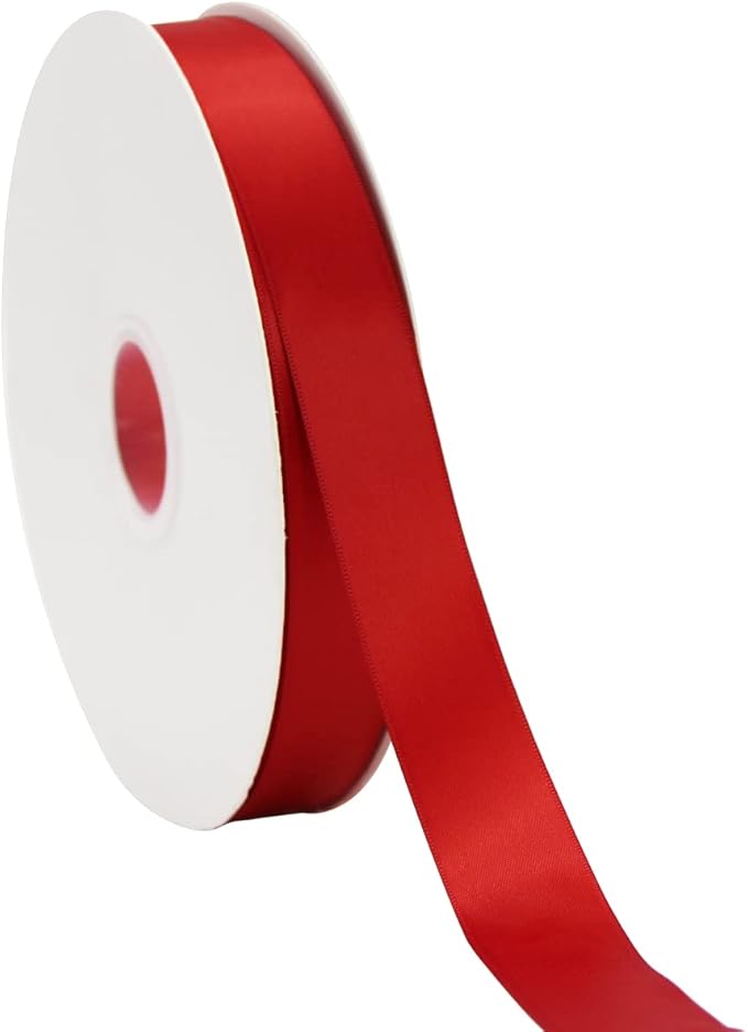 Red Double Faced Satin Ribbon 1 inch Flower Boutique Gift Wrapping Ribbon 25mm 100yards Continuous Fabric Silk Bow Ribbon- DIY Crafts Hair Headband-Sewing-Wedding Decorations-Valentine's Day
