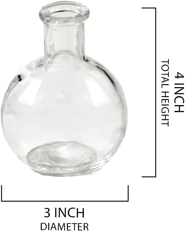 Serene Spaces Living Set of 6 Small Clear Ball Bud Vases, Transparent Glass Vases for Weddings, Events, Parties, Floral Centerpieces for Home Decor, Measures 4" Tall