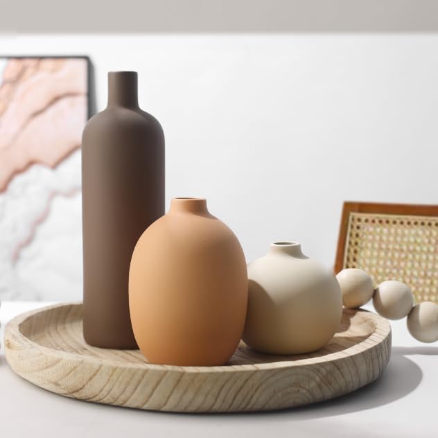 Ceramic Neutral Vase Set for Farmhouse Home Decor, Rustic Decorative Vases for Boho Living Room Centerpieces, Entryway Decorations, Coffee Table, Bookshelf, Fireplace Mantel, Set of 4