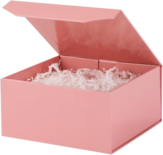 1 Pcs 6x6x3 Inch Pink Magnetic Gift Box Small Magnetic Box with Crinkle Paper Pink Small Gift Box with Shredded Paper Luxury Gift Boxes with Lids for Presents
