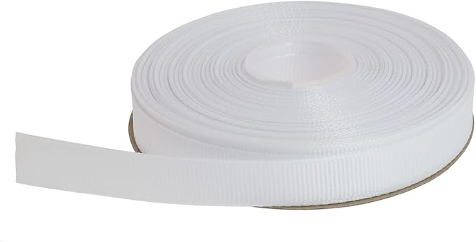Solid Grosgrain Ribbon 25 Yard Each Roll 100% Polyester Woven Edge (1/2", White)