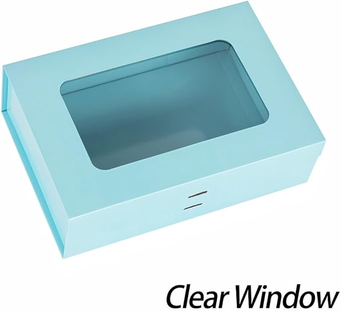 5 Pcs Blue Gift Box for Presents with Ribbon 10.8x7.5x3.5 Inches Clear Gift Box with Window Magnetic Closure Gift Boxes with Lids