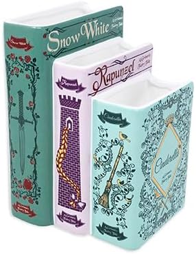 Steel Mill & Co Original Triple Book-Shaped Decorative Vase, Tiered Ceramic Bookshelf Decor, Unique Flower Holder for Book Lovers, Grimm's Fairy Tales