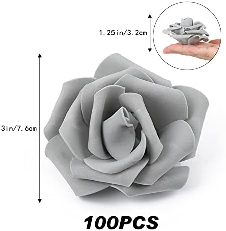 Artificial Rose Flower Heads, 100pcs Gray Roses Artificial Flower Foam Rose for DIY Wedding Bouquets Centerpieces Arrangements Party Baby Shower Home Decor (Stemless,Gray)