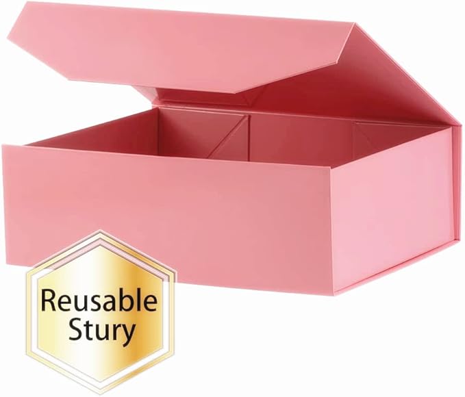 1Pcs 13x9x4 Inches Pink Gift Boxes with Lids for Presents Magnetic gift box large Gift Box for Bridesmaid Proposal，Groomsman (Glossy Pink)