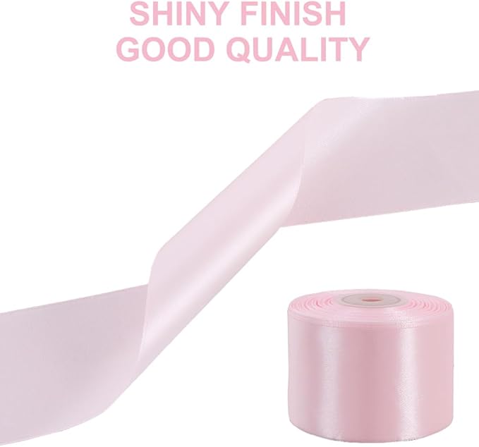 TONIFUL 2 in x 25 Yds Wide Light Baby Pink Satin Ribbon Solid Fabric Ribbons Roll for Crafts Chair Sash Valentine's Day Gift Wrapping Invitation Cards Floral Hair Bows Sewing Party Wedding Decoration