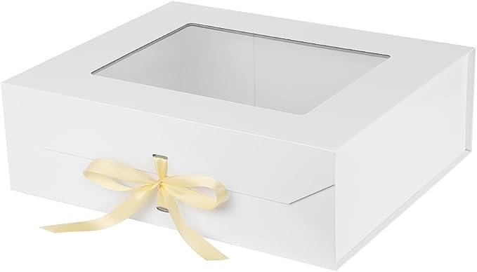 Extra Large White Gift Box White for Presents with Ribbon 19x16x6 Inches Clear Gift Box with Window Magnetic Closure Gift Boxes with Lids