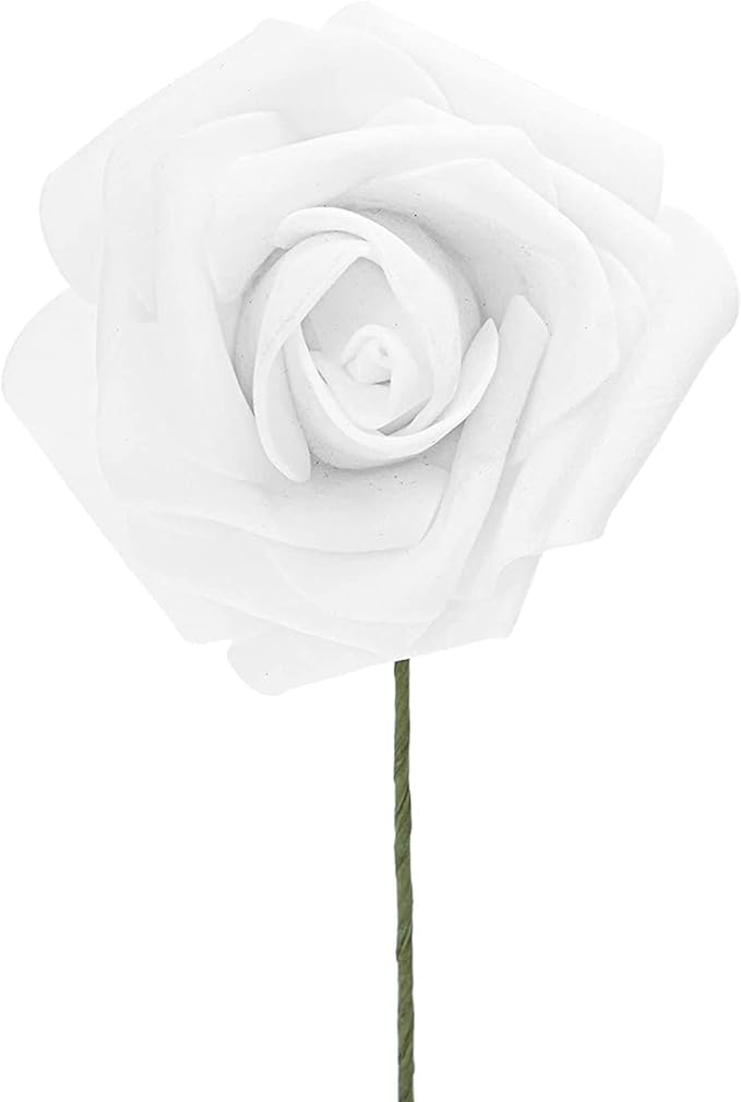Bright Creations Bright White Roses Artificial Rose Flowers for Wedding Bouquet & Bridal Shower DIY Party Decor - 3 Inch Head, 9 Inch Stem, 60 Pack