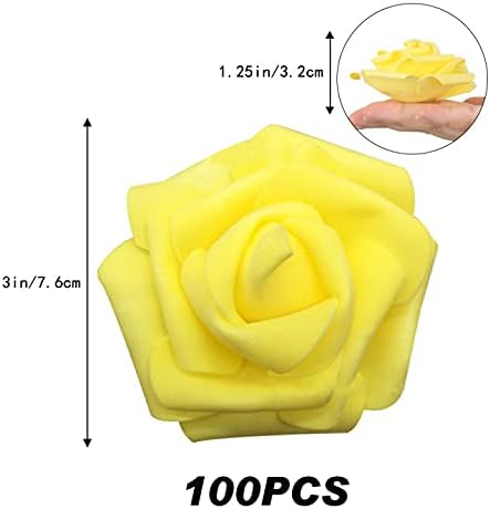 Artificial Rose Flower Heads, 100pcs Yellow Roses Artificial Flower Foam Rose for DIY Wedding Bouquets Centerpieces Arrangements Party Baby Shower Home Decor (Stemless, Yellow)