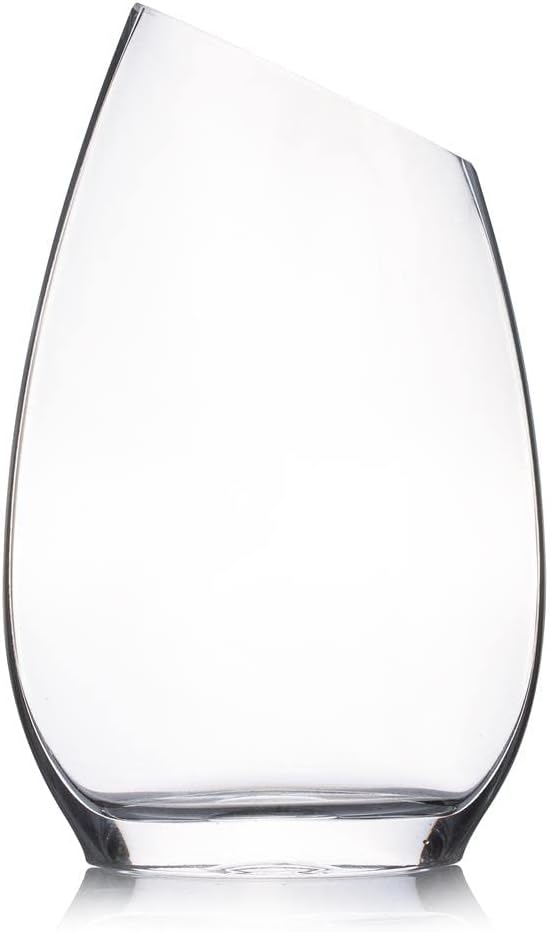 Enova Floral Unique Angled Rim Clear Glass Vase 6.0" W 10.0" H, Decorative Flower Vase for Home Decor Indoor, Wedding Centerpiece Event (1 Piece)