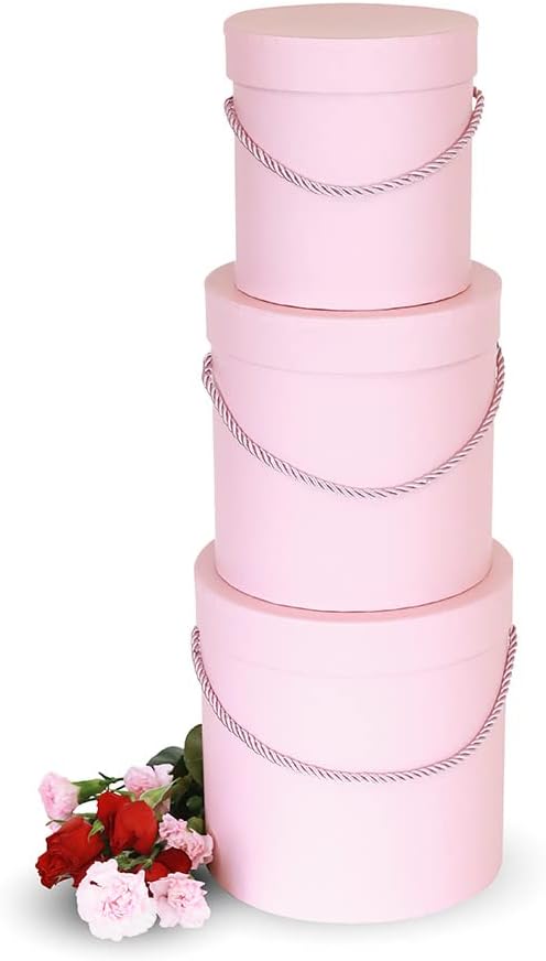 Premium Quality Round Flower Box, Gift Boxes for Luxury Flower and Gift Arrangements, Set of 3 pcs (Pink)