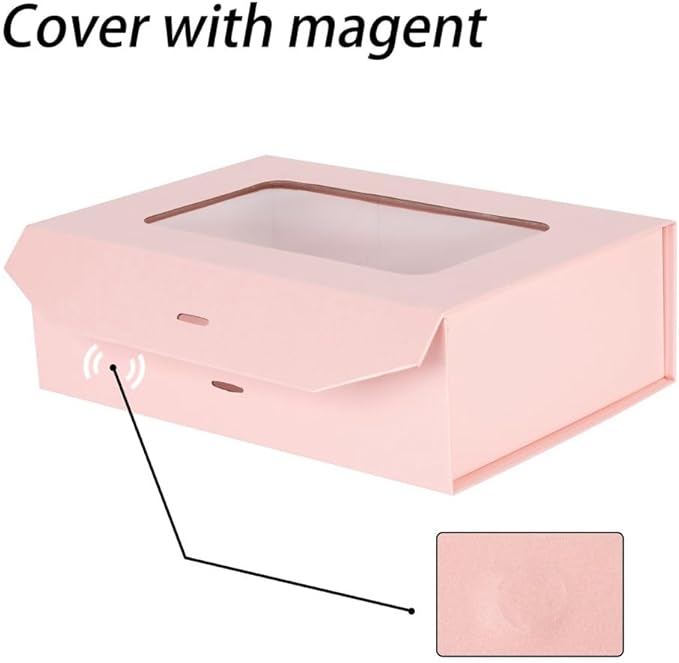 5 Pcs Pink Gift Box for Presents with Ribbon 10.8x7.5x3.5 Inches Clear Gift Box with Window Magnetic Closure Gift Boxes with Lids