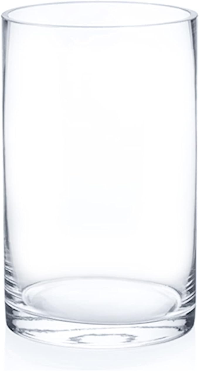 Enova Floral Clear Glass Cylinder Vase 6 x 10 Inches Round Flower Vase, Pillar Candle Floating Candle Holder Vase, Tall Glass Vase for Flowers, Glass Vase for Decor, Wedding Centerpieces (1 Piece)