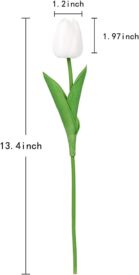 IPOPU 24PCS White Tulips Artificial Flowers Real Touch Tulips Flowers White Fake Tulips Flowers for Home Table Decoration Wedding Bouquet Party Baby Shower Centerpieces Bridal Bouquet Decor (White)