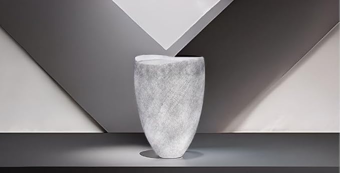 Tall Grey Stone Vase-Premium Ceramic-Rustic Concrete Effect-Organic Shaped Large Floor Standing Flower Container-Fade-Resistant Durable Pottery-Natural Speckled Finish-Home Decor [8.5'' W x 13'' H]