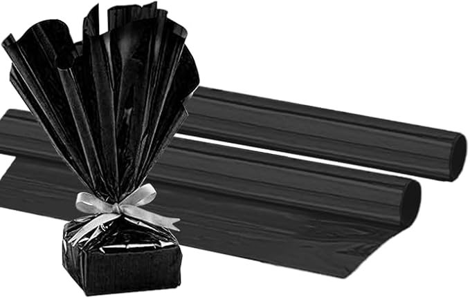 PMU (2 Gift Wrap Mylar Roll Metallic Black 2-sided, 24 Inches X 25 Ft Roll 1.4 Mil Highly Reflective Mylar Film, Great for Gifts, Birthdays, Christmas, Baskets, Arts & Crafts