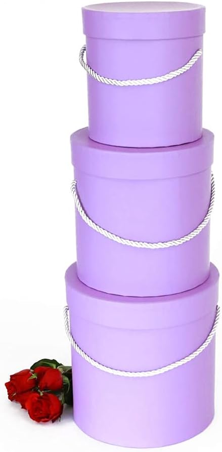 UNIKPACKAGING Premium Quality Round Flower Box, Gift Boxes for Luxury Flower and Gift Arrangements, Set of 3 pcs (Lavender)