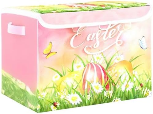 senya Easter Storage Baskets Collapsible Storage Bins with Lids, Happy Easter Eggs and Butterfly Storage Boxes Clothes Baskets for Organizing