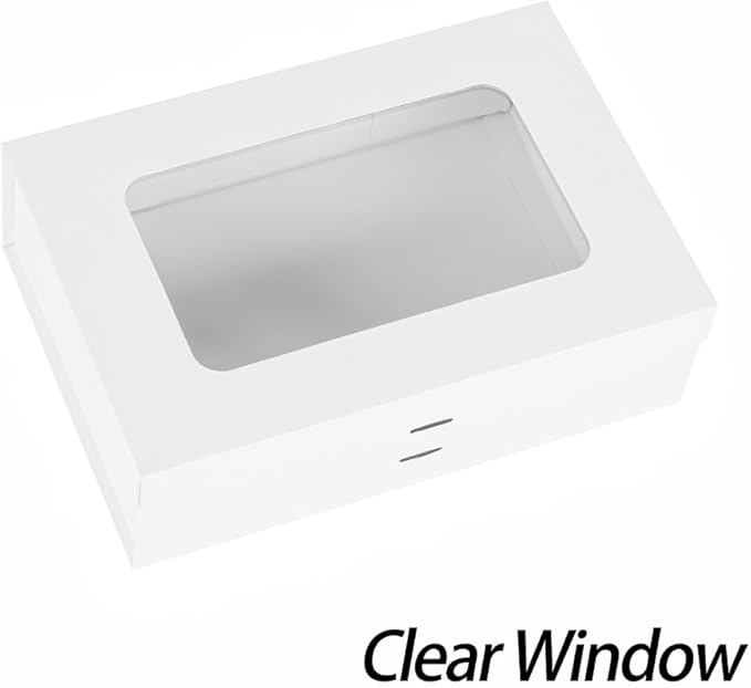 White Gift Box for Presents with Ribbon 10.8x7.5x3.5 Inches Clear Gift Box with Window Magnetic Closure Gift Boxes with Lids