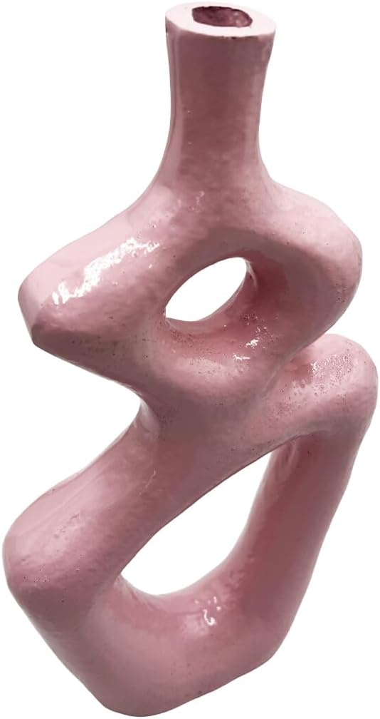 12 Inch Tall Decorative Handmade Aluminum Gourd Flower Vase in Pink