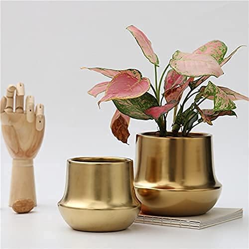 Brass Gold Plant Pot Indoor Planter Small Flower Pot 6 inch Ceramic Plant Flower Pot Container Decorative Gold Pots for All House Plants ,Succulents,Flowers and Cactus, Small 5.9‘’