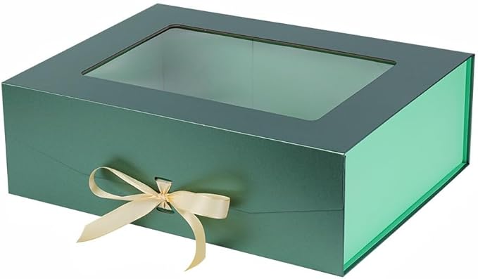 Green Extra Large Gift Box for Presents with Ribbon 16.5x13x5.3 Inches Clear Gift Box with Window Magnetic Closure Gift Boxes with Lids