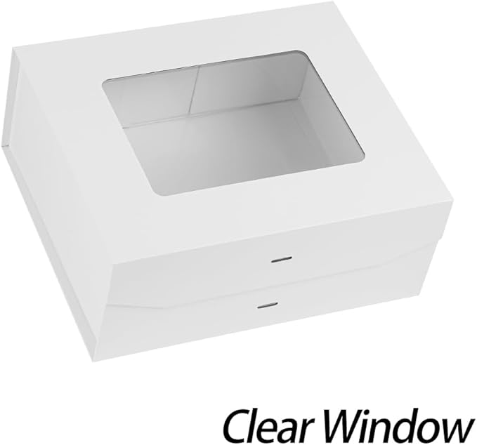 5 Pcs White Gift Box for Presents with Ribbon 13.2x11x5.3 Inches Clear Gift Box with Window Magnetic Closure Gift Boxes with Lids