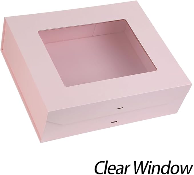 Extra Large Pink Gift Box for Presents with Ribbon 19x16x6 Inches Clear Gift Box with Window Magnetic Closure Gift Boxes with Lids