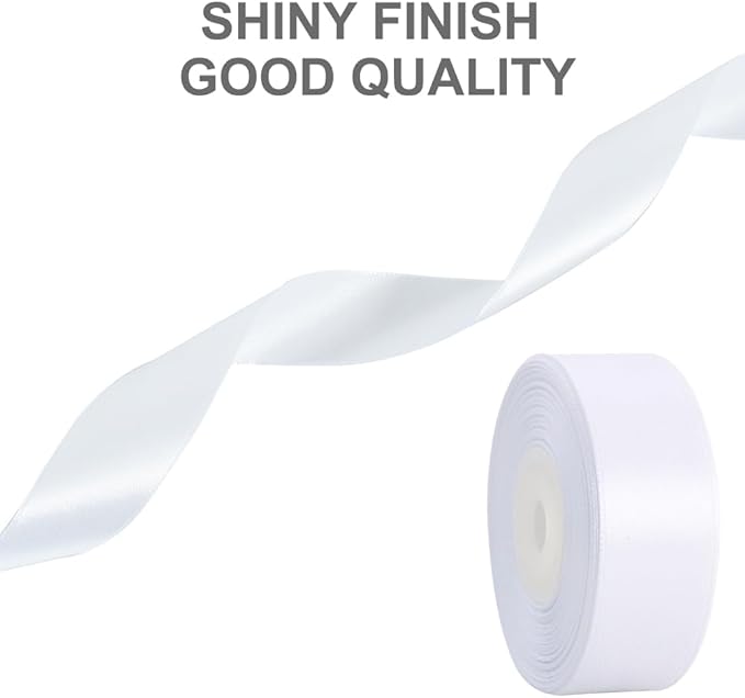 TONIFUL White Satin Ribbon 1 Inch X 25yds Solid Silk Ribbons for Gift Wrapping, Craft, Floral Bouquets, Valentine's Day Christmas Gift Wrapping, Party Wedding Decoration
