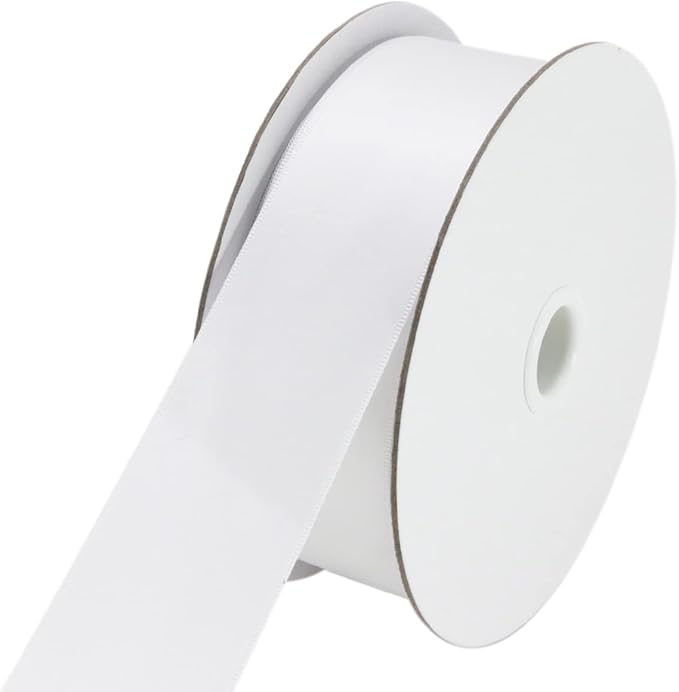 White Double Faced Satin Ribbon for Wedding Decorations 1-1/2 inch Flower Boutique Gift Wrapping Ribbon 1.5inch 50yards Fabric Silk Bow Ribbon for Valentine's Day,DIY Crafts Hair Headband-Sewing