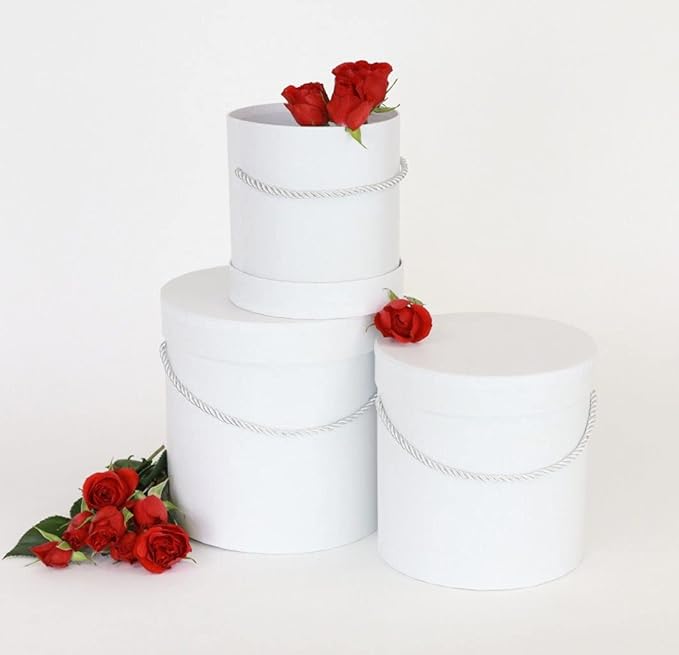 UNIKPACKAGING Premium Quality Round Flower Box, Gift Boxes for Luxury Flower and Gift Arrangements Set of 3 pcs (Snow White)