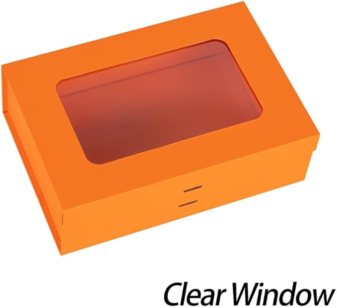 Orange Gift Box for Presents with Ribbon 10.8x7.5x3.5 Inches Clear Gift Box with Window Magnetic Closure Gift Boxes with Lids