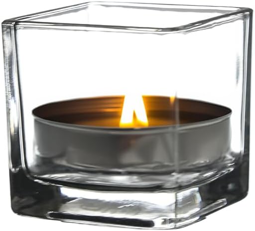 WGV 3 Inch Clear Square Cube Glass Votive Candle Holder Vase Bulk, Small Tiny Mercury Tea Light Terrarium Décor 3x3”, 6 Pieces