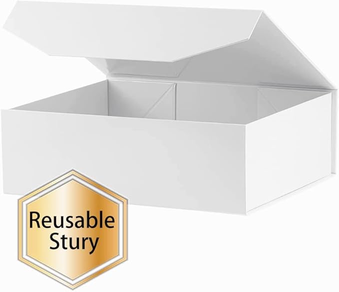 5 White Large Gift Boxes with Lid 13x9x4 Inches, Bridesmaid Proposal Boxes, Hard Collapsible Gift Box with Magnetic Closure, Groomsman Box Reusable Gift Boxes for Clothes (Glossy White)