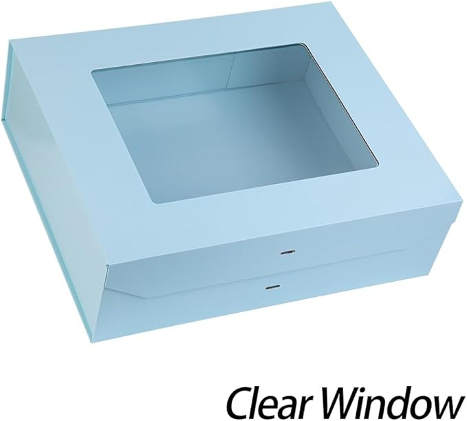 3 Pcs Extra Large Blue Gift Box for Presents with Ribbon 19x16x6 Inches Clear Gift Box with Window Magnetic Closure Gift Boxes with Lids