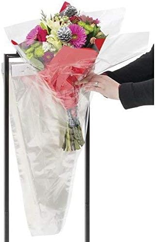 A&A 100 pcs Clear Flower Bags Wrapping, Cellophane Bouquet Sleeves Packing Wrap, Transparent Waterproof Plastic Sleeves Bags (9x14x3.5 in.)