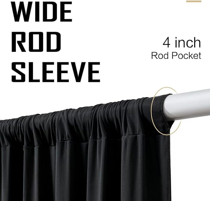 gogoparti 30 ft × 12 ft Black Backdrop Curtain for Wedding Parties, 6 Panels Wrinkle-Free 12 FT Long Polyester Photo Backdrop Drapes for Birthday, Baby Shower, Halloween Photography Background